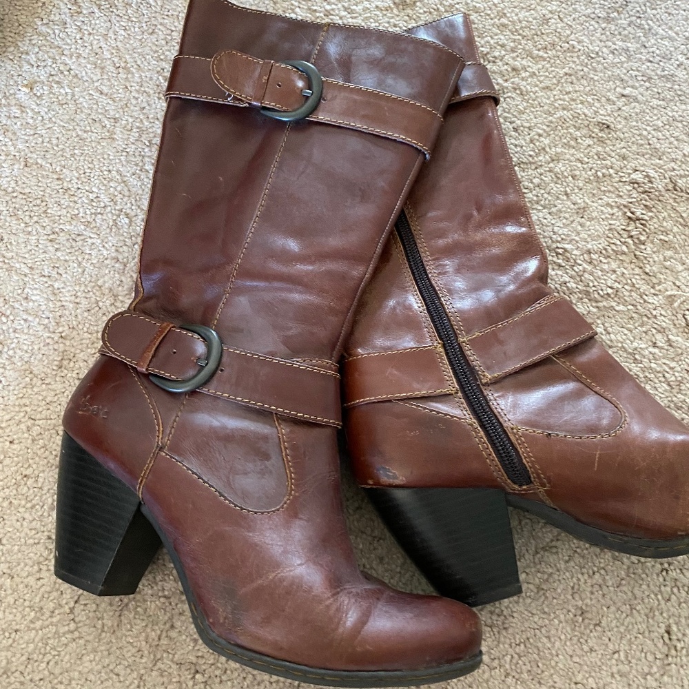 Born Concepts B.O.C Heeled Buckle Leather Brown Boots size 7.5